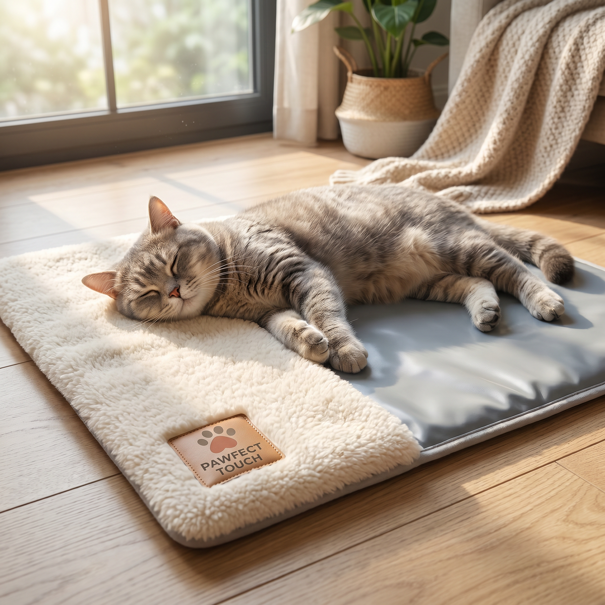 Pawfect Touch 2-in-1 Warming & Cooling Mat — cat lounging on the reversible mat