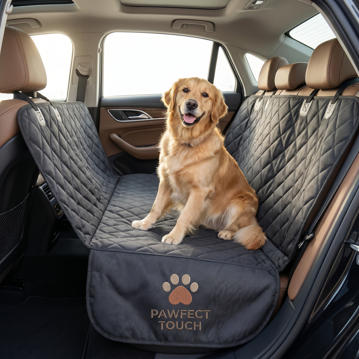 Pawfect Touch Waterproof Car Seat Hammock — dog sitting safely on the seat cover
