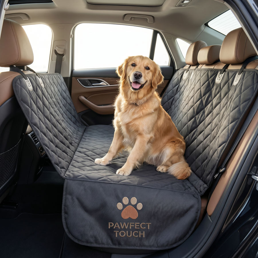 Pawfect Touch Waterproof Car Seat Hammock — dog sitting safely on the seat cover