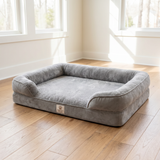 Pawfect Touch Orthopedic Memory Foam Bed — angle view showing thick foam base and bolster