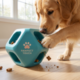Pawfect Touch Treat Puzzle Dispenser — close-up of a dog nudging out a treat