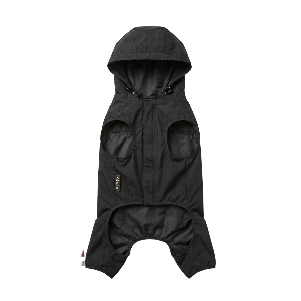 Black Packable Dog Raincoat — clean white background, front